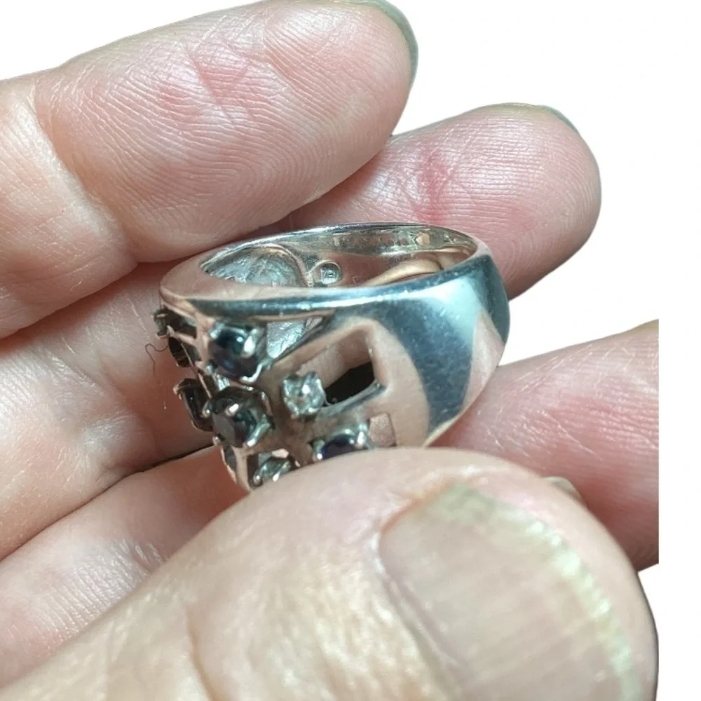 Sterling silver blue and white sapphire ring
